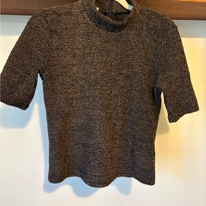 Zara Metallic Knit Short Sleeve Top